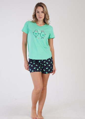 Зеленая всесезон пижама ( футболка, шорты) футболка + шорты Vienetta
