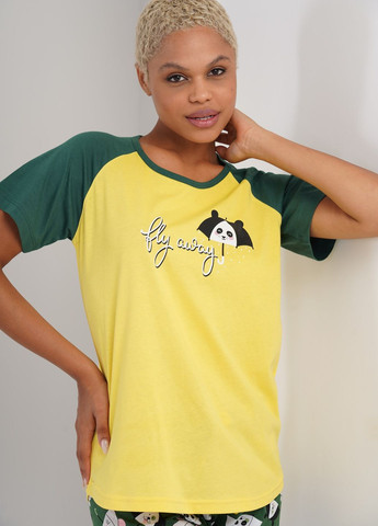 Желтая всесезон пижама ( футболка, штаны) футболка + брюки Vienetta