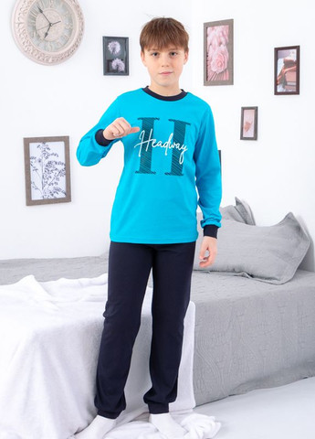 Голубая всесезон пижама для мальчика (подростковая) кофта + брюки Носи своє