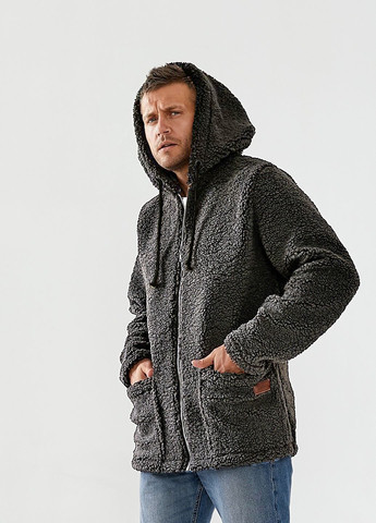 Серая демисезонная утепленная куртка из эко-меха (ткань big teddy) Tailer
