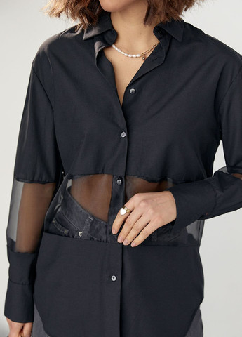 Подовжена жіноча сорочка з прозорими вставками Lurex (276711560)