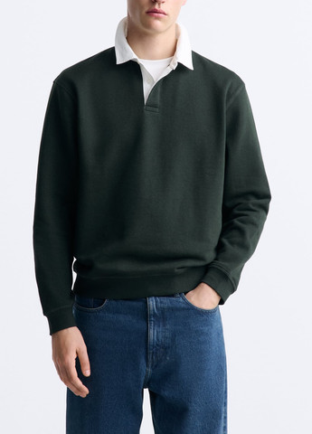 Темно-зеленая мужская футболка поло Zara
