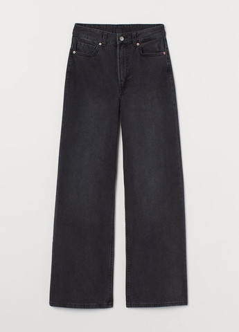 Широкие высокие джинсы Черный Деним Демисезон H&M - (276534698)