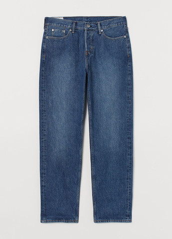 Темно-синие демисезонные прямые свободные джинсы селвидж premium selection темно-синий деним всесезон H&M