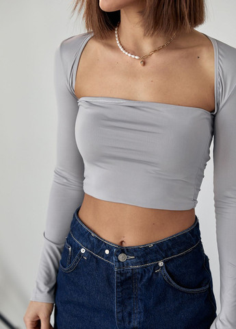 Эластичный кроп-топ с вырезом каре Lurex (276711601)