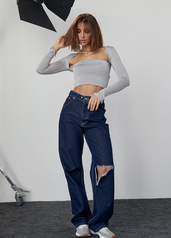 Эластичный кроп-топ с вырезом каре Lurex (276711601)