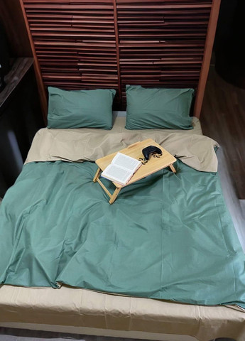 Постільна білизна бавовняна Однотонна Двоспальна Простирадло на гумці 180x200х20 Бязь Хакі 70 х 70 No Brand (276974863)