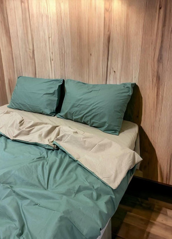 Постільна білизна бавовняна Однотонна Двоспальна Простирадло на гумці 180x200х20 Бязь Хакі 70 х 70 No Brand (276974863)