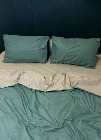 Постільна білизна бавовняна Однотонна Двоспальна Простирадло на гумці 160x200х20 Бязь Хакі 50 х 70 No Brand (276974893)