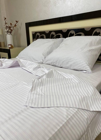 Постельное белье хлопковое в Полоску Евро Простынь на резинке 180x200х20 Бязь Белое 50 х 70 No Brand (276974015)