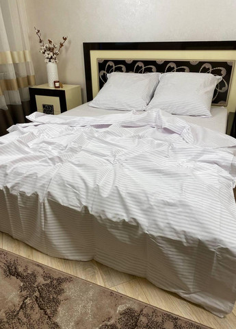 Постільна білизна бавовняна в Смужку Двоспальна Простирадло на гумці 180x200х20 Бязь Біла 50 х 70 No Brand (276974726)