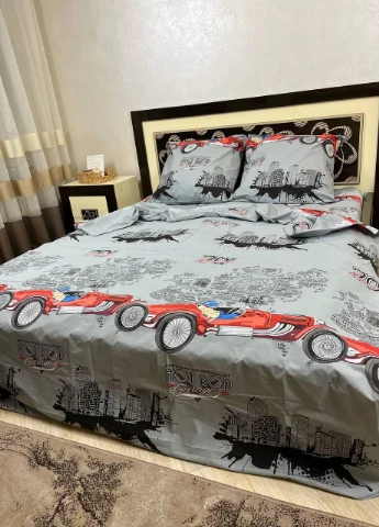 Постельное белье хлопковое Машинки Полуторное 150 x 220 Бязь Серый 50 х 70 No Brand (276974390)