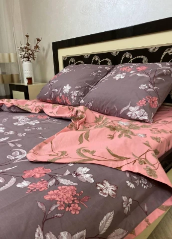 Постільна білизна бавовняна Квіти Євро 200 x 220 Бязь Сірий 70 х 70 No Brand (276974927)