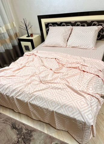 Постельное белье хлопковое Узоры Евро Простынь на резинке 160x200х20 Бязь Пудровый 70 х 70 No Brand (276974355)