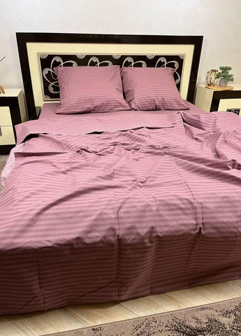 Постільна білизна бавовняна Смужка Двоспальна 180 x 220 Бязь Сливовий 70 х 70 No Brand (276974685)