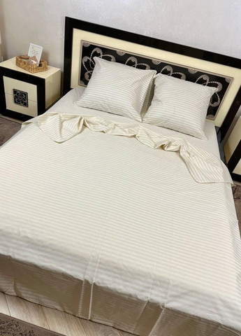 Постільна білизна бавовняна Смужка Євро 200 x 220 Бязь Бежевий 70 х 70 No Brand (276974298)