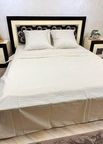 Постельное белье хлопковое Полоска Двуспальное Простынь на резинке 160x200х20 Бязь Бежевый 50 х 70 No Brand (276973955)