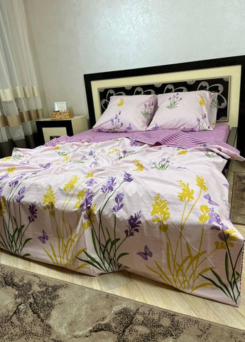 Постільна білизна бавовняна Квіти Євро Простирадло на гумці 180x200х20 Бязь Білий 70 х 70 No Brand (276974748)