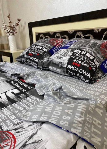 Постельное белье хлопковое Города Евро Простынь на резинке 180x200х20 Бязь Серый 70 х 70 No Brand (276974912)