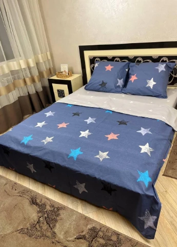 Постільна білизна бавовняна Зірки Євро Простирадло на гумці 180x200х20 Бязь Синій 50 х 70 No Brand (276973982)