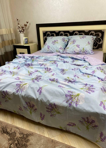 Постільна білизна бавовняна Квіти Євро Простирадло на гумці 160x200х20 Бязь Блакитний 70 х 70 No Brand (276974514)