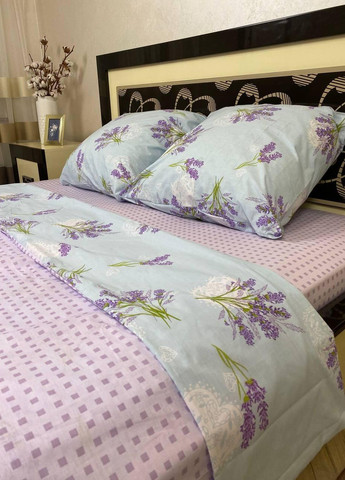 Постільна білизна бавовняна Квіти Двоспальна 180 x 220 Бязь Блакитний 50 х 70 No Brand (276974765)