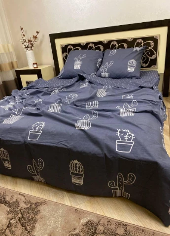 Постільна білизна бавовняна Кактус Євро Простирадло на гумці 180x200х20 Бязь Сірий 50 х 70 No Brand (276974103)