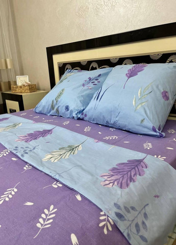 Постільна білизна бавовняна Квіти Двоспальна Простирадло на гумці 160x200х20 Бязь Синій 50 х 70 No Brand (276974048)