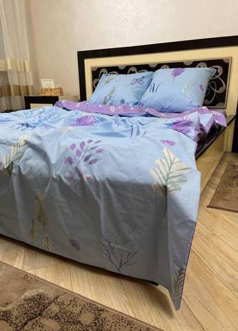 Постельное белье хлопковое Цветы Двуспальное Простынь на резинке 160x200х20 Бязь Синий 50 х 70 No Brand (276974754)