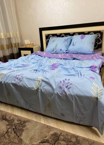 Постельное белье хлопковое Цветы Двуспальное Простынь на резинке 160x200х20 Бязь Синий 50 х 70 No Brand (276974754)