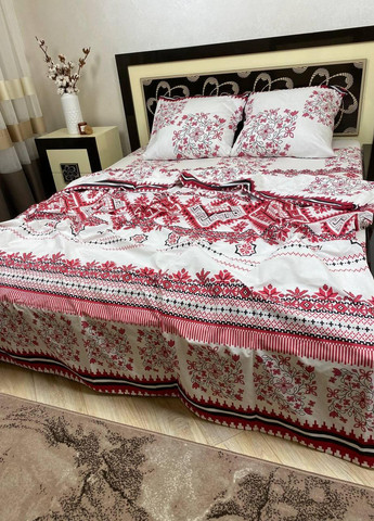 Постільна білизна бавовняна Вишиванка Євро Простирадло на гумці 180x200х20 Бязь Біла 50 х 70 No Brand (276974647)