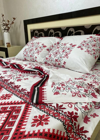 Постільна білизна бавовняна Вишиванка Євро Простирадло на гумці 180x200х20 Бязь Біла 70 х 70 No Brand (276974742)