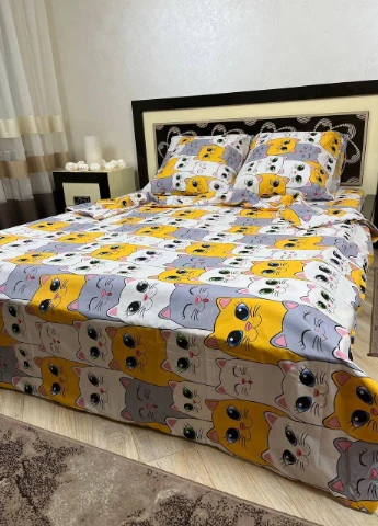 Постільна білизна бавовняна Коти Євро 200 x 220 Бязь Помаранчевий 50 х 70 No Brand (276974236)