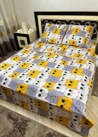 Постільна білизна бавовняна Коти Двоспальна 180 x 220 Бязь Помаранчевий 70 х 70 No Brand (276973916)
