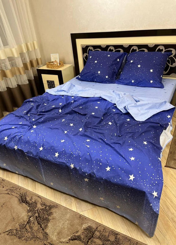 Постільна білизна бавовняна Зірки Двоспальна 180 x 220 Бязь Синій 70 х 70 No Brand (276974936)