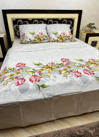 Постільна білизна бавовняна Квіти Євро 200 x 220 Бязь Білий 70 х 70 No Brand (276973912)