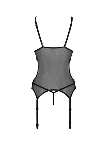 Корсет із підв’язками та ажурним ліфом Christa Corset black L/XL —, стрінги в комплекті Passion (276713763)