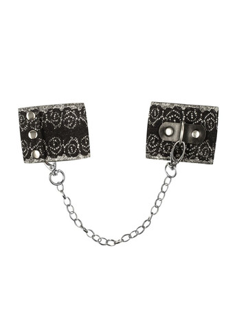 Широкие наручники с блестками и цепью A747 cuffs, черно-серебряные Obsessive (276717862)