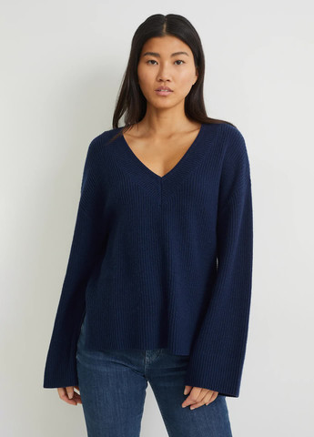 Темно-синий демисезонный пуловер в составе с шерстью C&A
