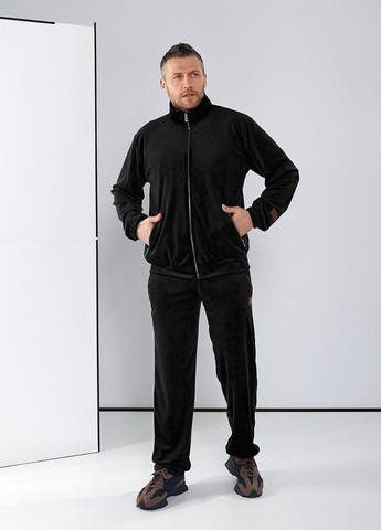 Чорний демісезонний спортивний костюм з велюру тailer, з курткою на молнії, та 4-ма кишенями Tailer