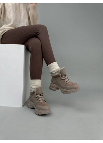 Бежевые зимние женские кожаные кроссовки 37 VZUTIK