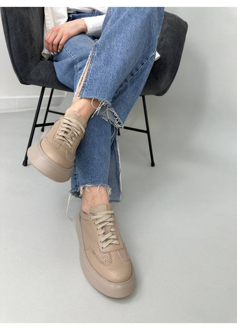 Бежеві шкіряні жіночі кеди VZUTIK