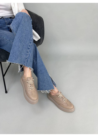 Бежеві шкіряні жіночі кеди VZUTIK