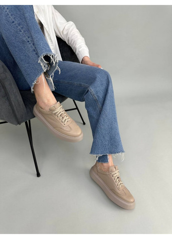 Бежеві шкіряні жіночі кеди VZUTIK