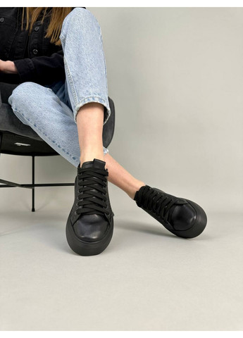 Чорні шкіряні жіночі кеди VZUTIK