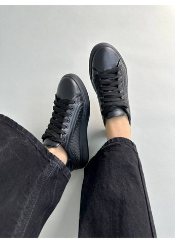 Чорні шкіряні жіночі кеди VZUTIK