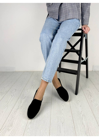 VZUTIK Замшеві жіночі лофери чорний з натуральна шкіра, україна — (276978341)