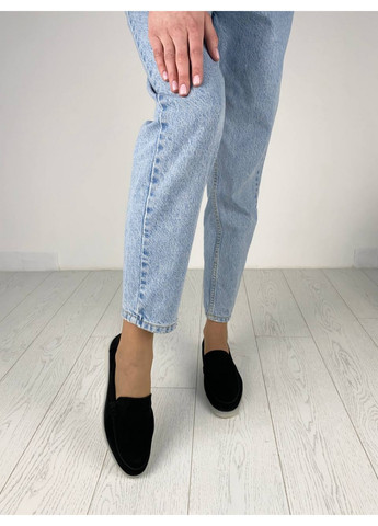 VZUTIK Замшеві жіночі лофери чорний з натуральна шкіра, україна — (276978341)