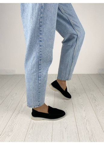 VZUTIK Замшеві жіночі лофери чорний з натуральна шкіра, україна — (276978341)