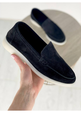 VZUTIK Замшеві жіночі лофери чорний з натуральна шкіра, україна — (276978341)